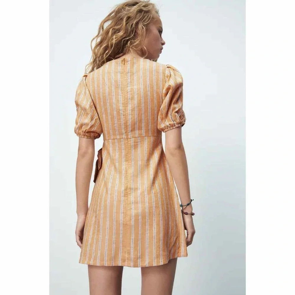 Zara Sunkissed Linen Cutout Mini Coastal Cowgirl Cottagecore Mustard Yellow M - Picture 7 of 15